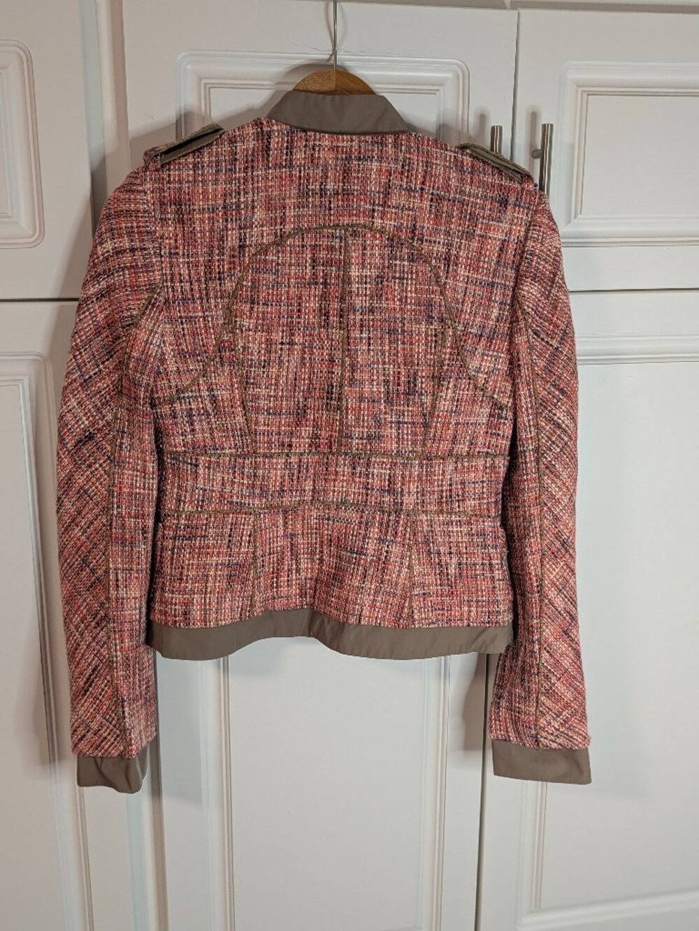 BCBGMAXAZRIA Pink Tweed Moto Jacket S Barbiecore Military Chic Y2K Glam EUC - Picture 5 of 12